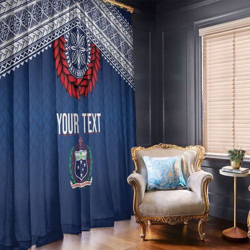 Manu Samoa Rugby Custom Navy Blue Window Curtain ʻIe Toga Pattern With Red Ula fala