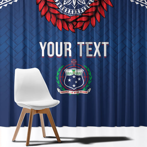 Manu Samoa Rugby Custom Navy Blue Window Curtain ʻIe Toga Pattern With Red Ula fala
