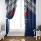 Manu Samoa Rugby Custom Navy Blue Window Curtain ʻIe Toga Pattern With Red Ula fala