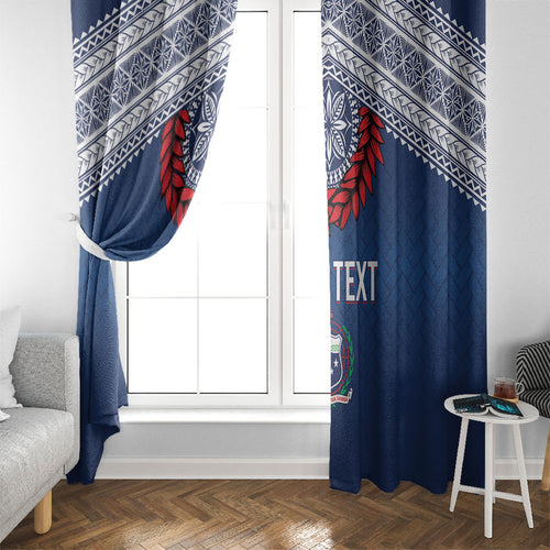 Manu Samoa Rugby Custom Navy Blue Window Curtain ʻIe Toga Pattern With Red Ula fala