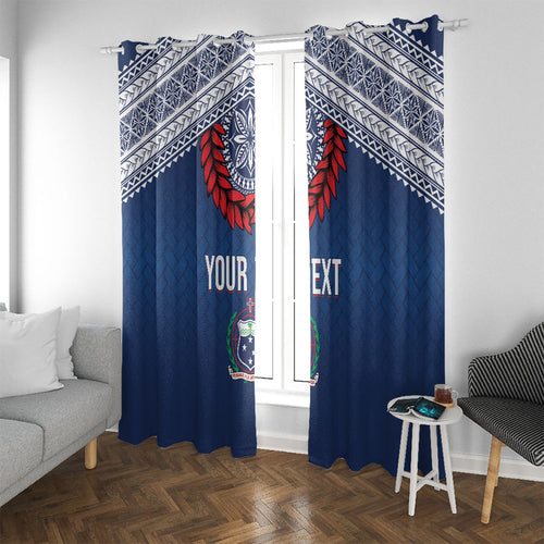 Manu Samoa Rugby Custom Navy Blue Window Curtain ʻIe Toga Pattern With Red Ula fala
