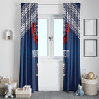 Manu Samoa Rugby Custom Navy Blue Window Curtain ʻIe Toga Pattern With Red Ula fala