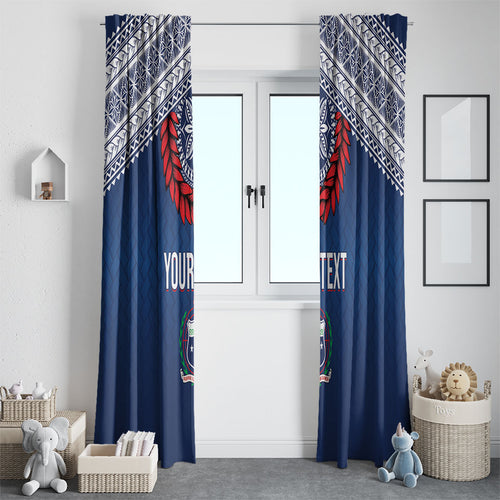 Manu Samoa Rugby Custom Navy Blue Window Curtain ʻIe Toga Pattern With Red Ula fala