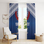 Manu Samoa Rugby Custom Navy Blue Window Curtain ʻIe Toga Pattern With Red Ula fala