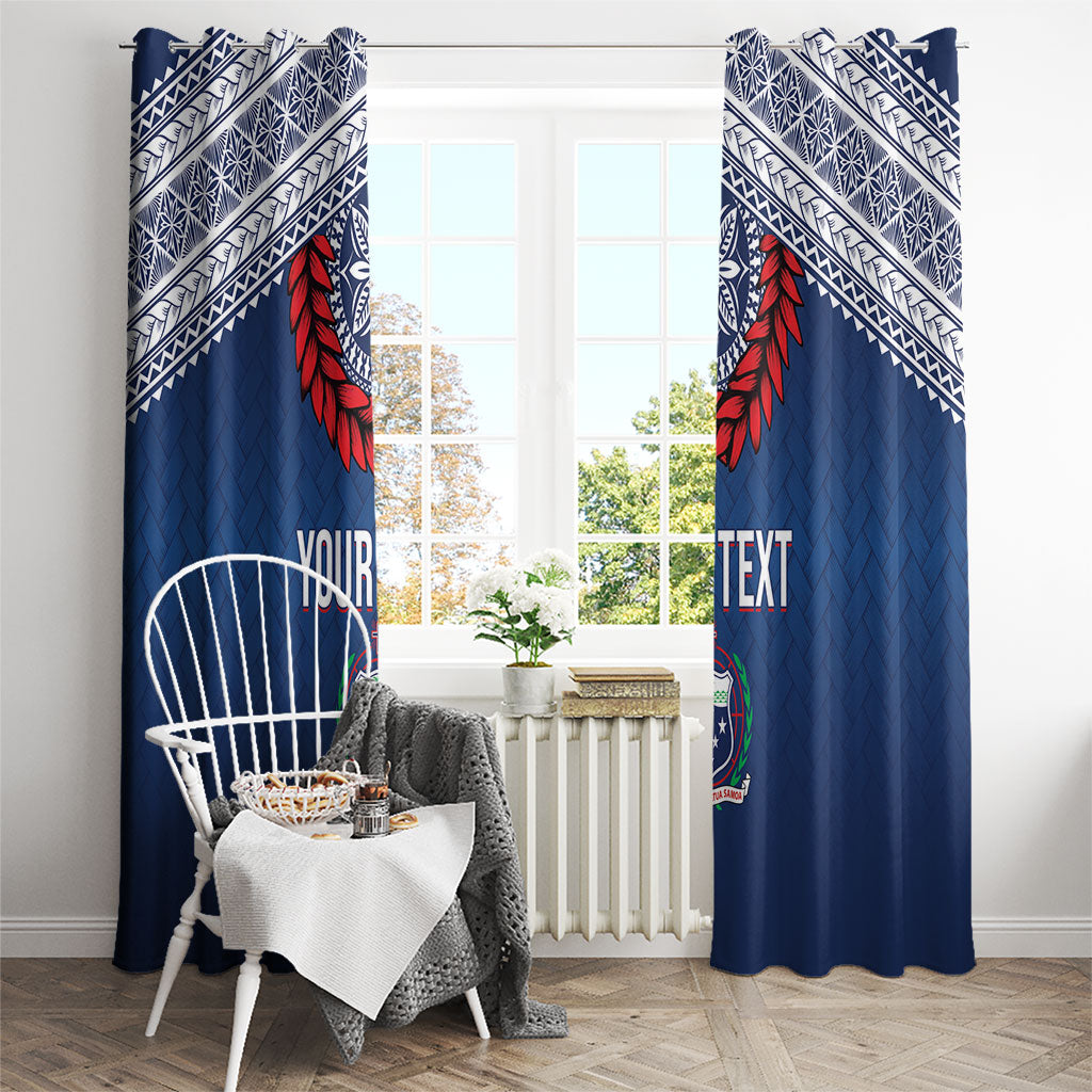 Manu Samoa Rugby Custom Navy Blue Window Curtain ʻIe Toga Pattern With Red Ula fala