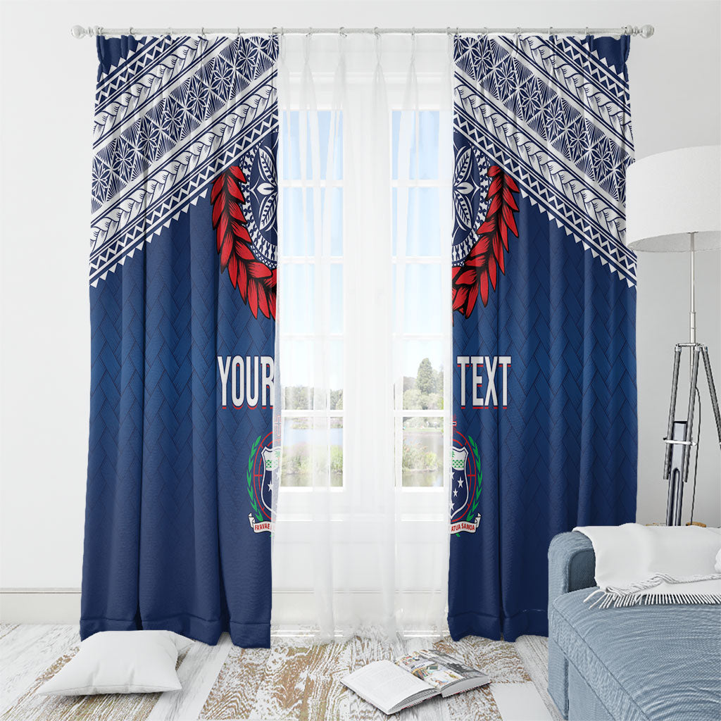 Manu Samoa Rugby Custom Navy Blue Window Curtain ʻIe Toga Pattern With Red Ula fala