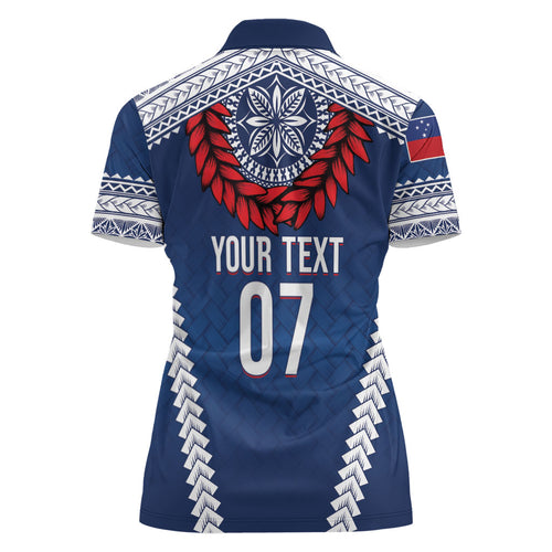 Manu Samoa Rugby Custom Navy Blue Women Polo Shirt ʻIe Toga Pattern With Red Ula fala