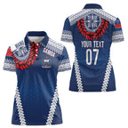 Manu Samoa Rugby Custom Navy Blue Women Polo Shirt ʻIe Toga Pattern With Red Ula fala