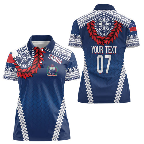 Manu Samoa Rugby Custom Navy Blue Women Polo Shirt ʻIe Toga Pattern With Red Ula fala
