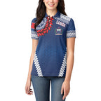 Manu Samoa Rugby Custom Navy Blue Women Polo Shirt ʻIe Toga Pattern With Red Ula fala