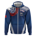 Manu Samoa Rugby Custom Navy Blue Zip Hoodie ʻIe Toga Pattern With Red Ula fala