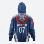 Manu Samoa Rugby Custom Navy Blue Zip Hoodie ʻIe Toga Pattern With Red Ula fala
