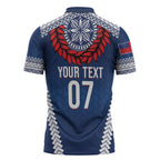 Manu Samoa Rugby Custom Navy Blue Zipper Polo Shirt ʻIe Toga Pattern With Red Ula fala