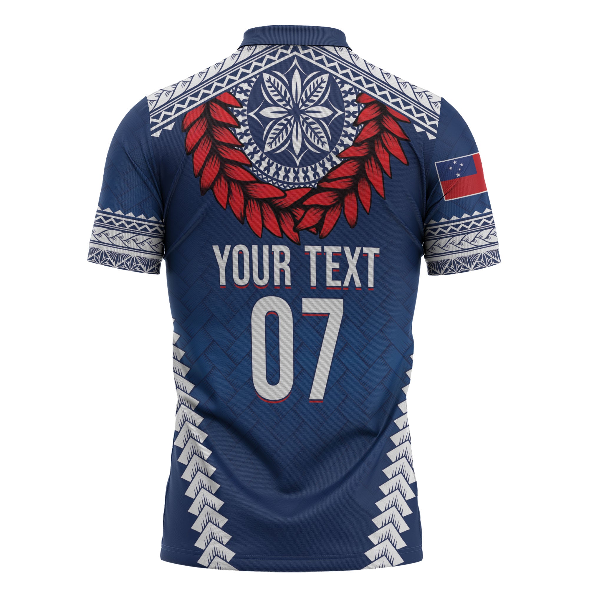 Manu Samoa Rugby Custom Navy Blue Zipper Polo Shirt ʻIe Toga Pattern With Red Ula fala