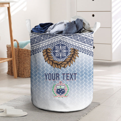 Manu Samoa Rugby Custom White Laundry Basket ʻIe Toga Pattern With Brown Ula fala