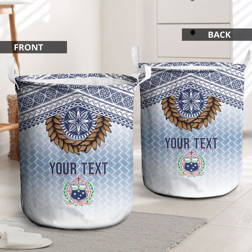 Manu Samoa Rugby Custom White Laundry Basket ʻIe Toga Pattern With Brown Ula fala