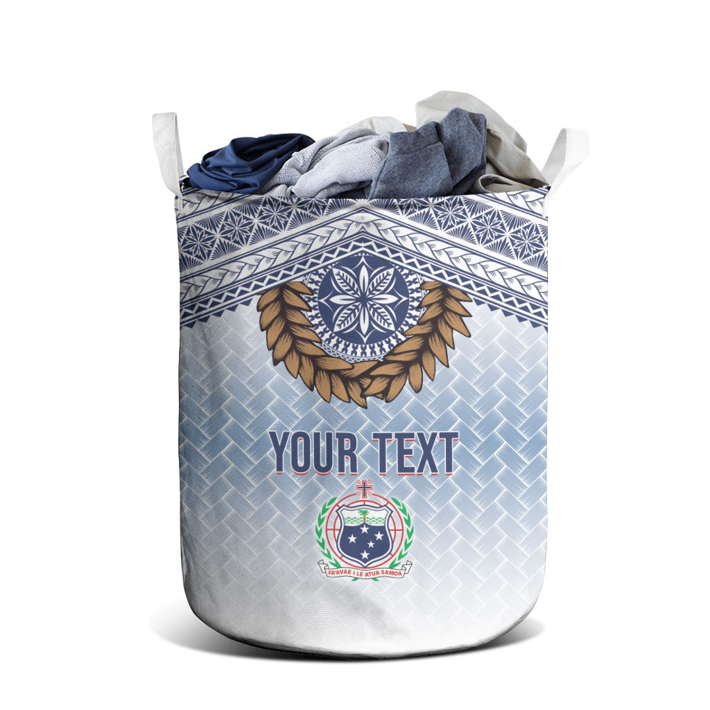 Manu Samoa Rugby Custom White Laundry Basket ʻIe Toga Pattern With Brown Ula fala