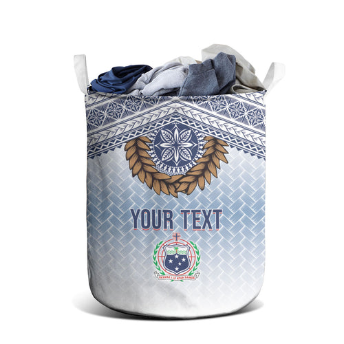 Manu Samoa Rugby Custom White Laundry Basket ʻIe Toga Pattern With Brown Ula fala