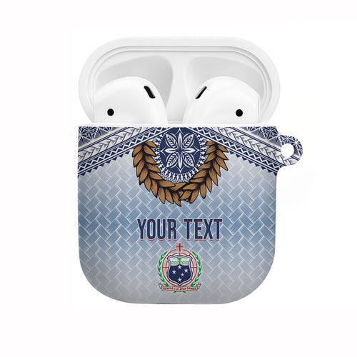 Manu Samoa Rugby Custom White AirPods Case ʻIe Toga Pattern With Brown Ula fala