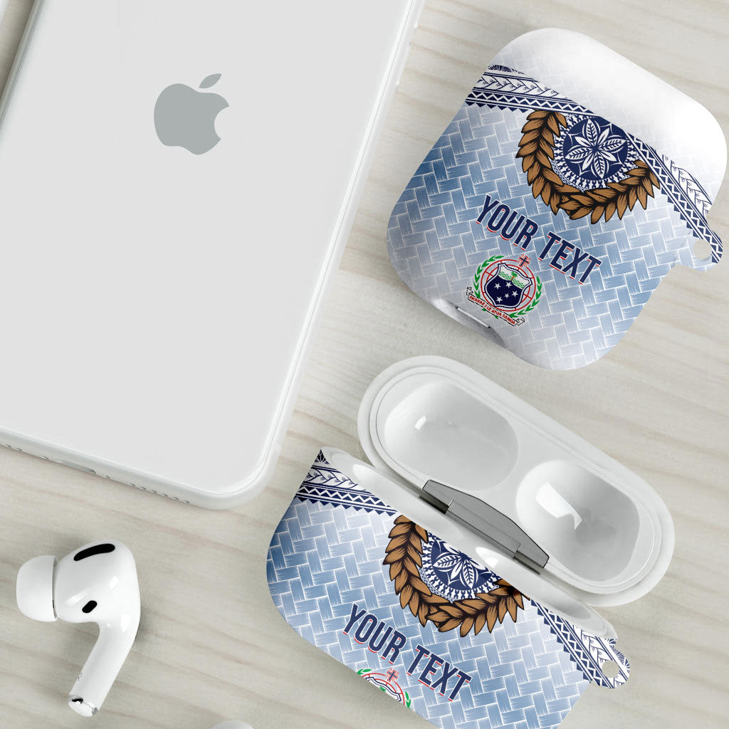 Manu Samoa Rugby Custom White AirPods Case ʻIe Toga Pattern With Brown Ula fala
