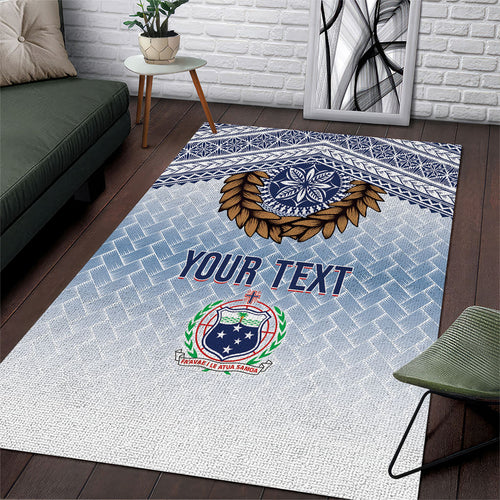 Manu Samoa Rugby Custom White Area Rug ʻIe Toga Pattern With Brown Ula fala