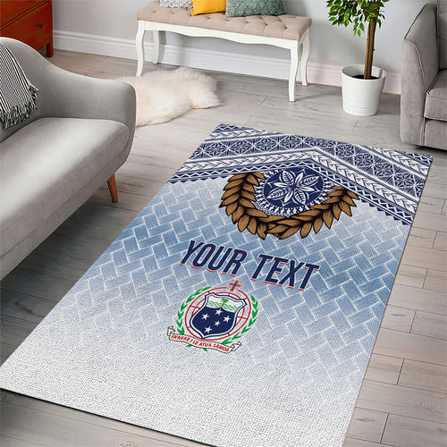 Manu Samoa Rugby Custom White Area Rug ʻIe Toga Pattern With Brown Ula fala