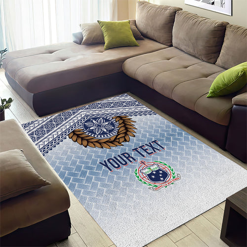 Manu Samoa Rugby Custom White Area Rug ʻIe Toga Pattern With Brown Ula fala