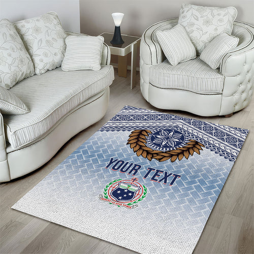 Manu Samoa Rugby Custom White Area Rug ʻIe Toga Pattern With Brown Ula fala
