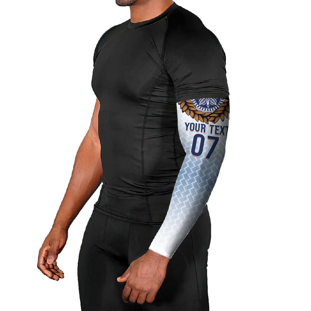 Manu Samoa Rugby Custom White Arm Sleeves ʻIe Toga Pattern With Brown Ula fala