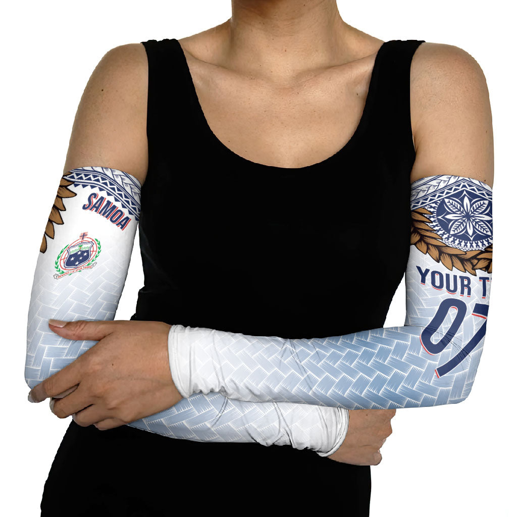 Manu Samoa Rugby Custom White Arm Sleeves ʻIe Toga Pattern With Brown Ula fala