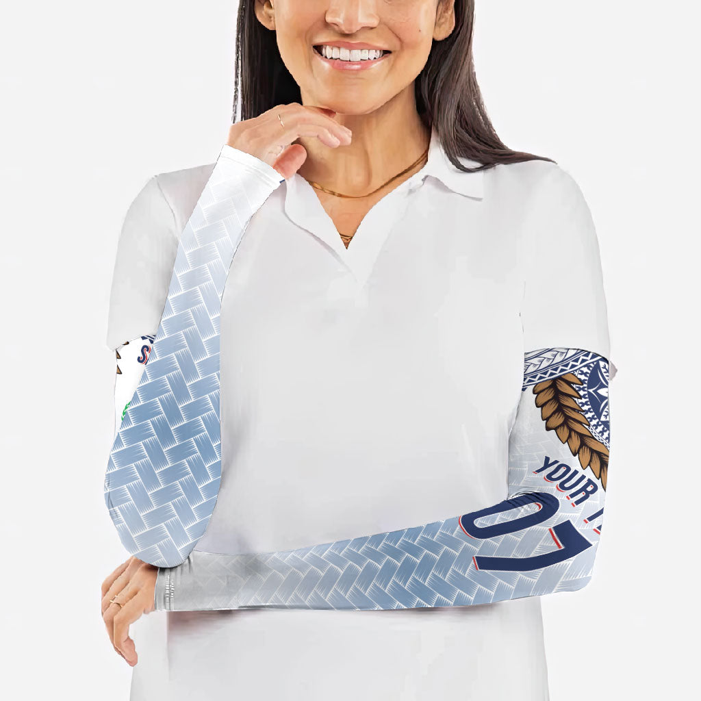 Manu Samoa Rugby Custom White Arm Sleeves ʻIe Toga Pattern With Brown Ula fala