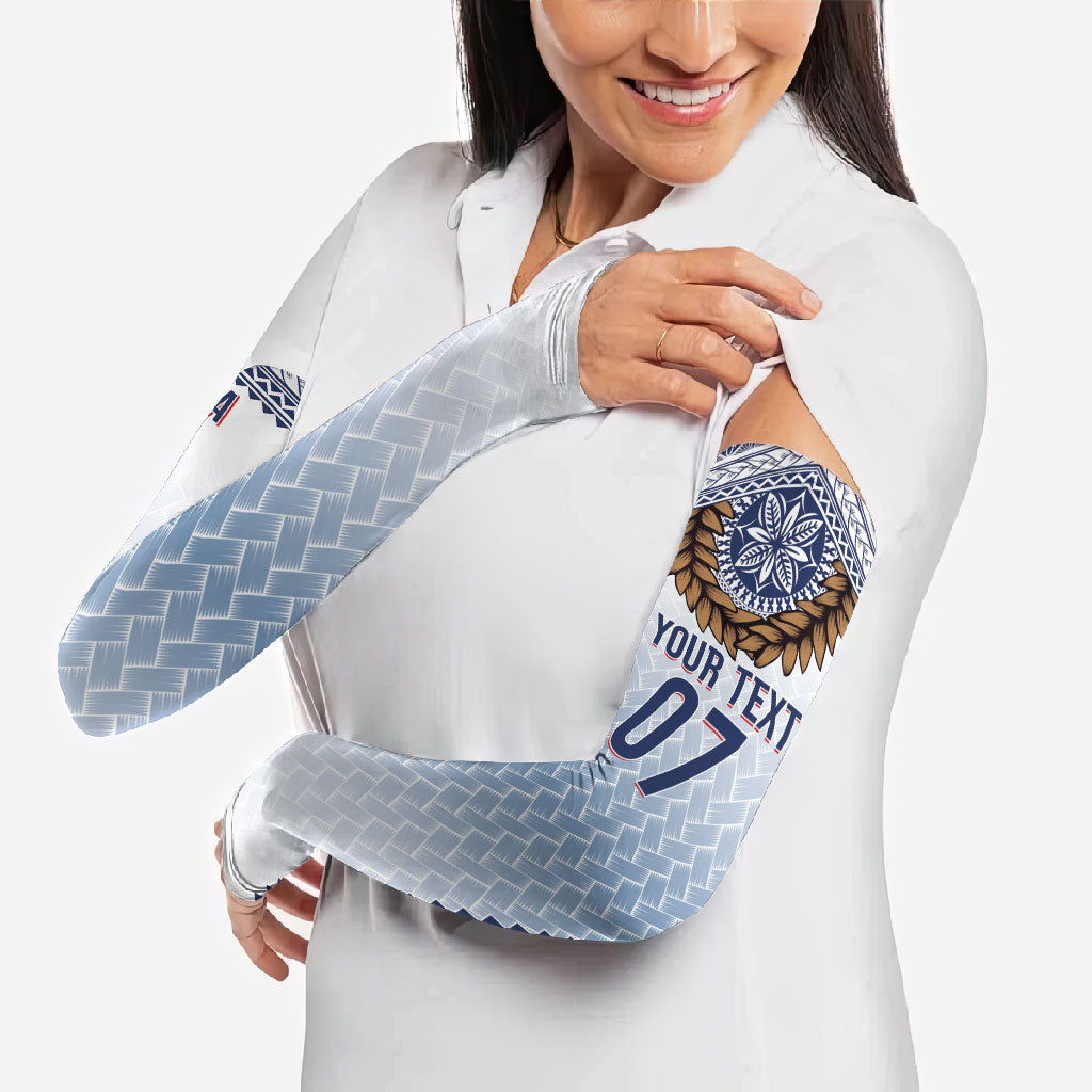 Manu Samoa Rugby Custom White Arm Sleeves ʻIe Toga Pattern With Brown Ula fala