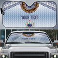 Manu Samoa Rugby Custom White Auto Sun Shade ʻIe Toga Pattern With Brown Ula fala