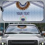 Manu Samoa Rugby Custom White Auto Sun Shade ʻIe Toga Pattern With Brown Ula fala