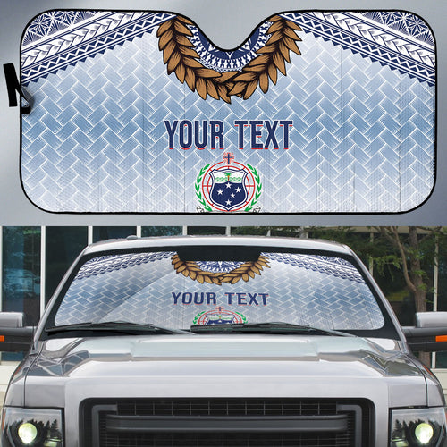 Manu Samoa Rugby Custom White Auto Sun Shade ʻIe Toga Pattern With Brown Ula fala