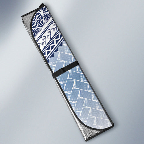 Manu Samoa Rugby Custom White Auto Sun Shade ʻIe Toga Pattern With Brown Ula fala