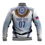 Manu Samoa Rugby Custom White Baseball Jacket ʻIe Toga Pattern With Brown Ula fala