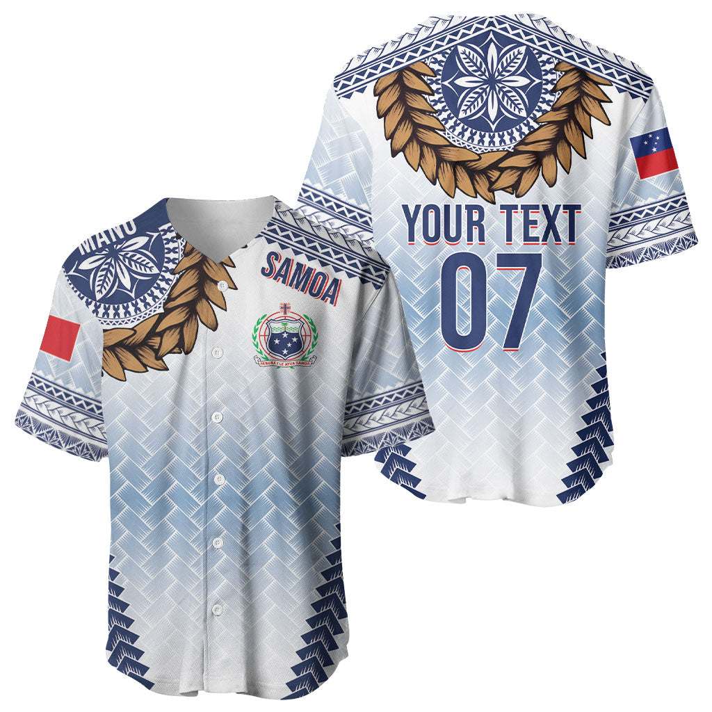 Manu Samoa Rugby Custom White Baseball Jersey ʻIe Toga Pattern With Brown Ula fala