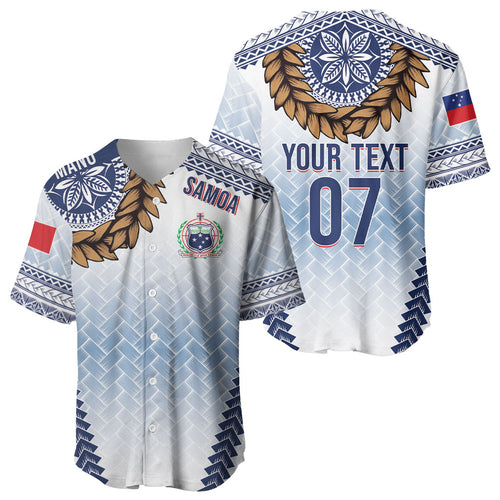 Manu Samoa Rugby Custom White Baseball Jersey ʻIe Toga Pattern With Brown Ula fala