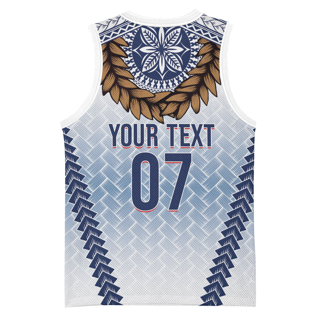 Manu Samoa Rugby Custom White Basketball Jersey ʻIe Toga Pattern With Brown Ula fala