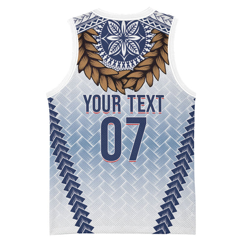 Manu Samoa Rugby Custom White Basketball Jersey ʻIe Toga Pattern With Brown Ula fala