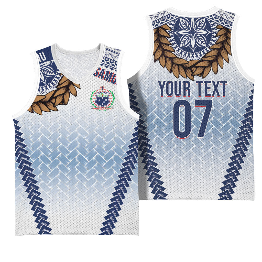 Manu Samoa Rugby Custom White Basketball Jersey ʻIe Toga Pattern With Brown Ula fala