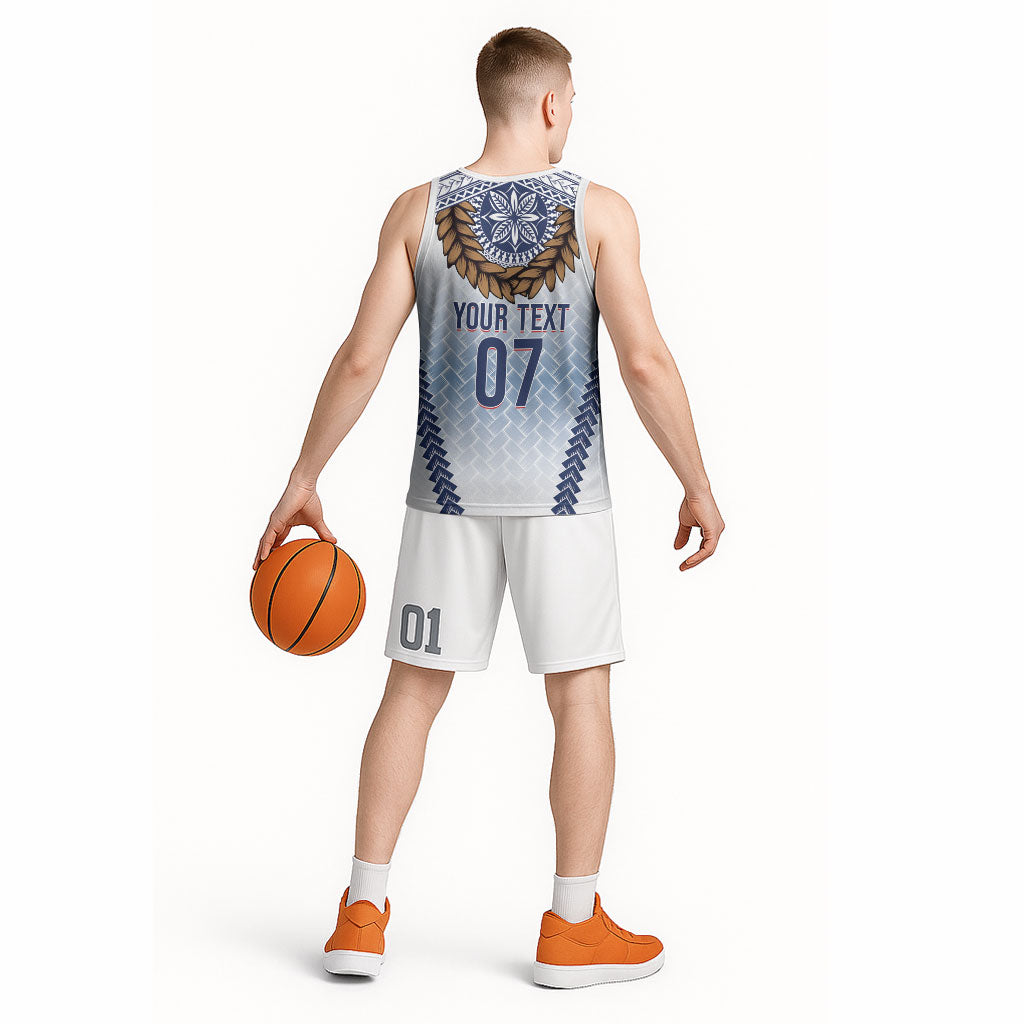 Manu Samoa Rugby Custom White Basketball Jersey ʻIe Toga Pattern With Brown Ula fala