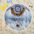 Manu Samoa Rugby Custom White Beach Blanket ʻIe Toga Pattern With Brown Ula fala