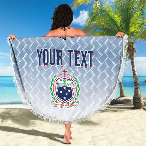 Manu Samoa Rugby Custom White Beach Blanket ʻIe Toga Pattern With Brown Ula fala