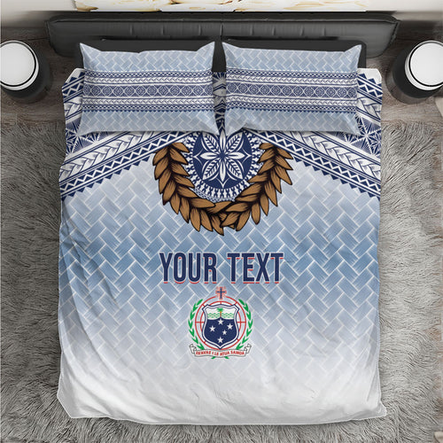 Manu Samoa Rugby Custom White Bedding Set ʻIe Toga Pattern With Brown Ula fala