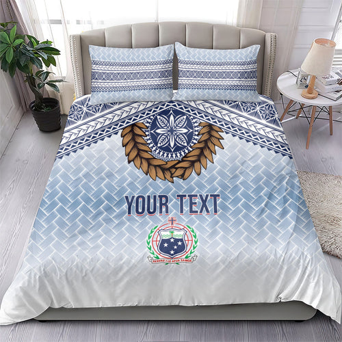 Manu Samoa Rugby Custom White Bedding Set ʻIe Toga Pattern With Brown Ula fala