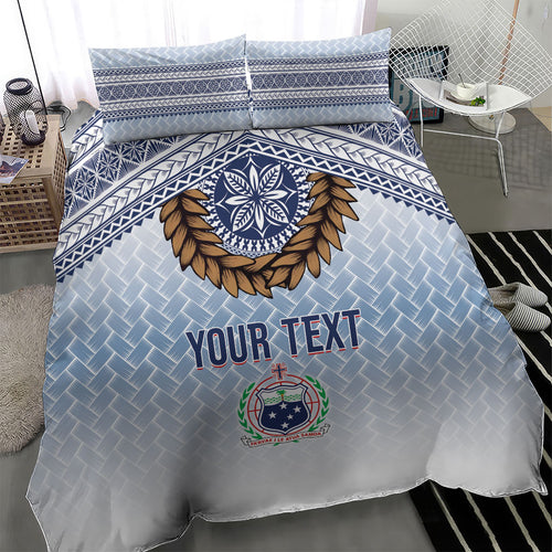 Manu Samoa Rugby Custom White Bedding Set ʻIe Toga Pattern With Brown Ula fala