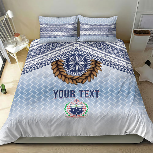 Manu Samoa Rugby Custom White Bedding Set ʻIe Toga Pattern With Brown Ula fala
