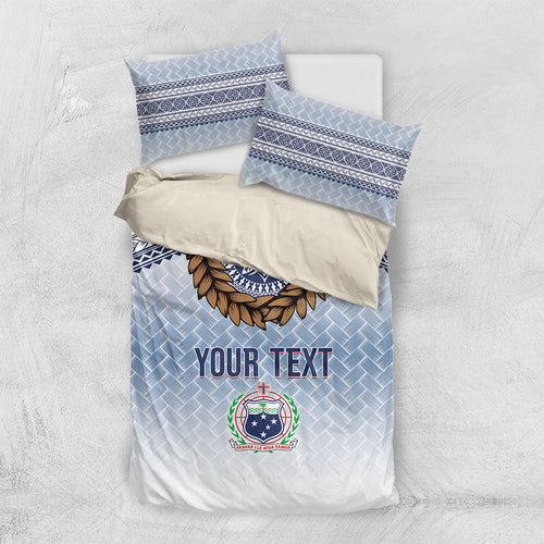 Manu Samoa Rugby Custom White Bedding Set ʻIe Toga Pattern With Brown Ula fala